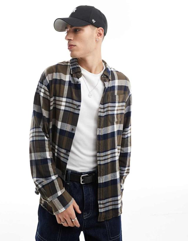 Jack & Jones brushed check shirt in khaki Product Image