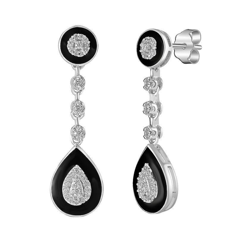 Judy Crowell Sterling Silver Cubic Zirconia & Black Enamel Teardrop Earrings, Womens Product Image