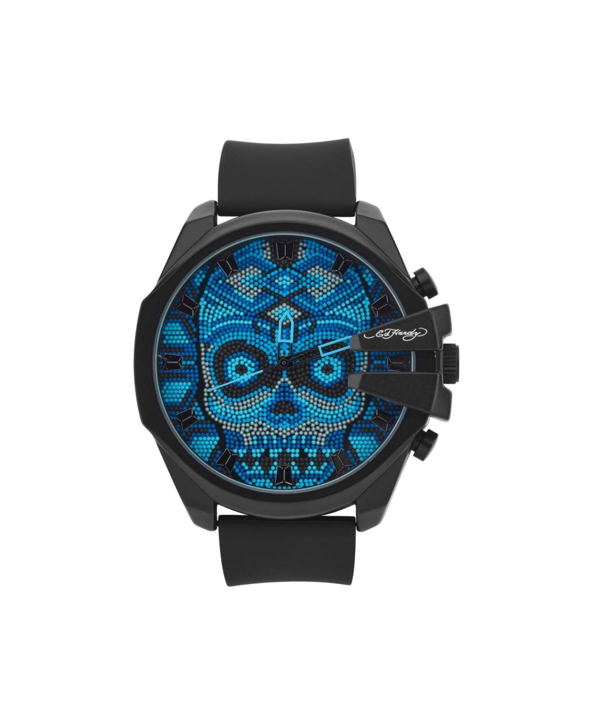 Ed Hardy Singles Mens Beaded Skull Dial/Matte Black Silicone Strap Analog Watch Product Image