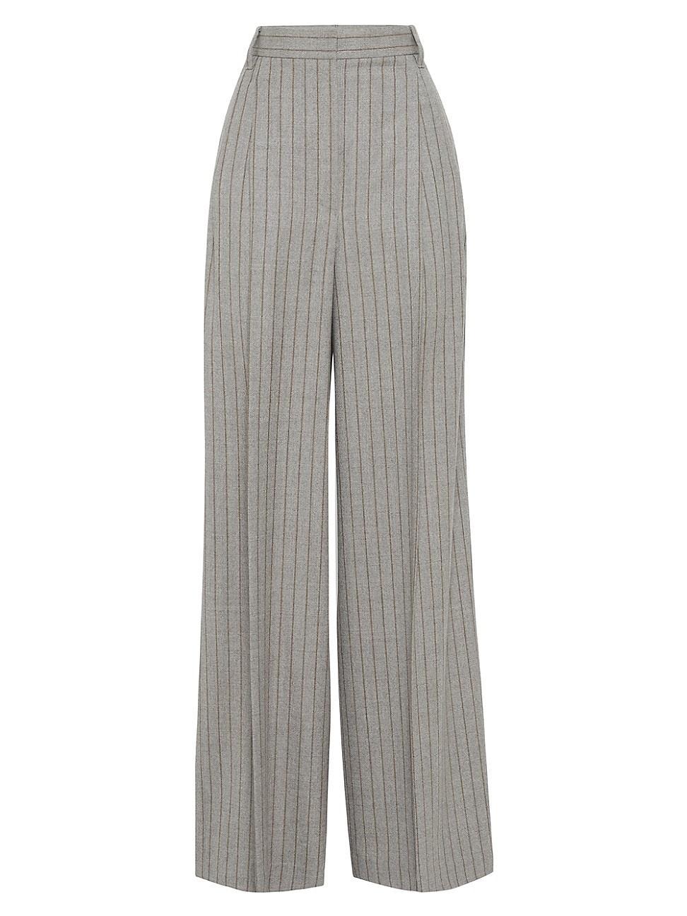 Womens Virgin Wool Moulin Chalk Stripe High Waist Wide Trousers with Monili product image