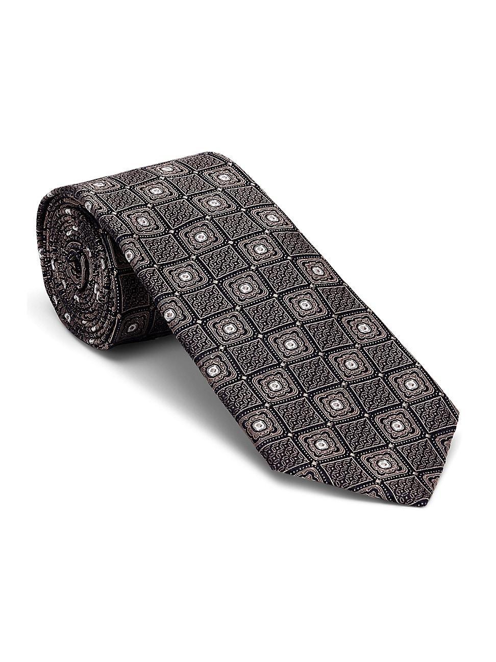 Mens Silk Tie With Geometric Design Product Image