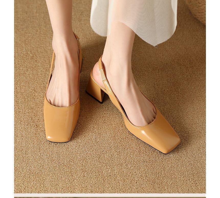 Square Toe Slingback Patent Block Heel Mules Product Image