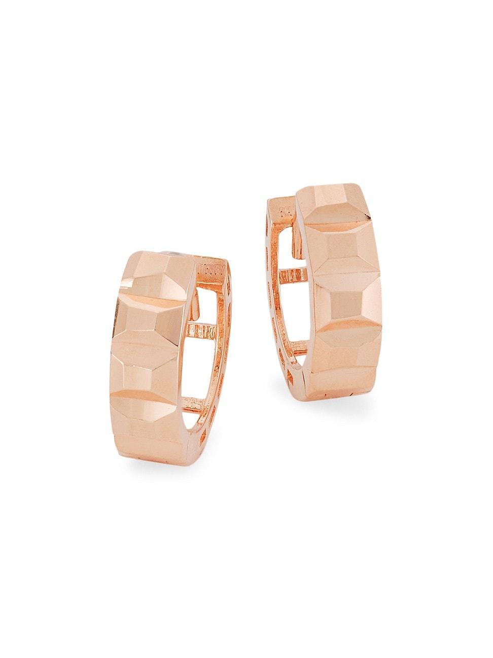 Womens 14K Gold Faceted Huggie Hoop Earrings Product Image