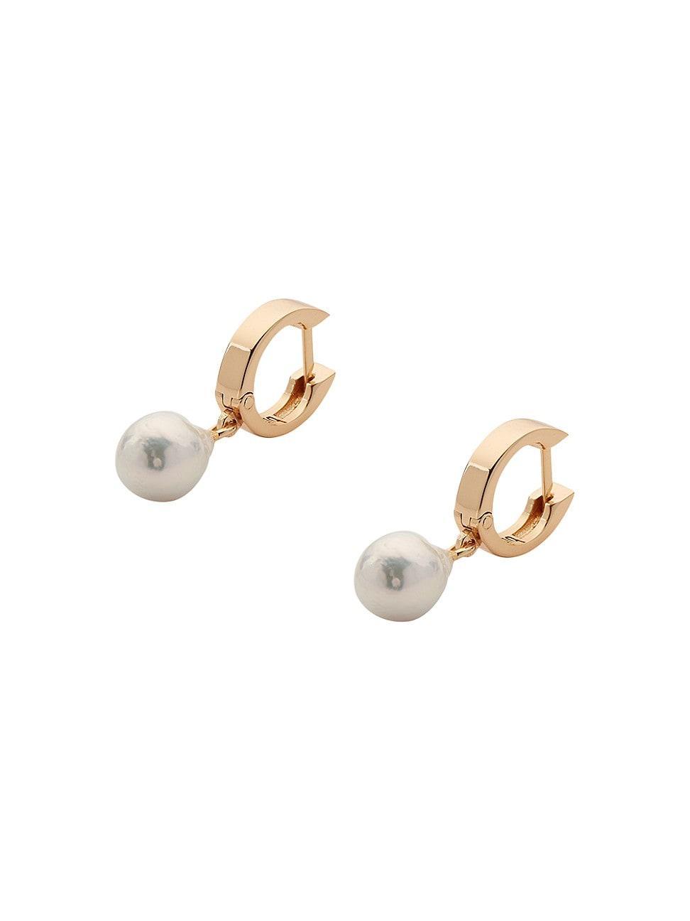 Mens Unisex Gold Pearl Hoop Earring Product Image