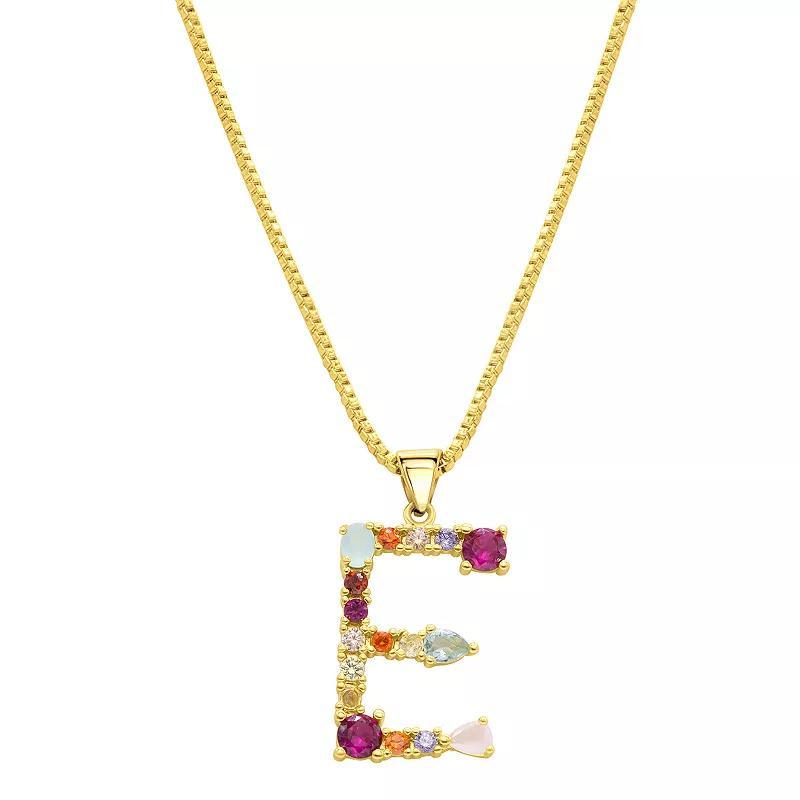 Adornia Gold Tone Multi Color Cubic Zirconia Initial Necklace, Womens H Product Image