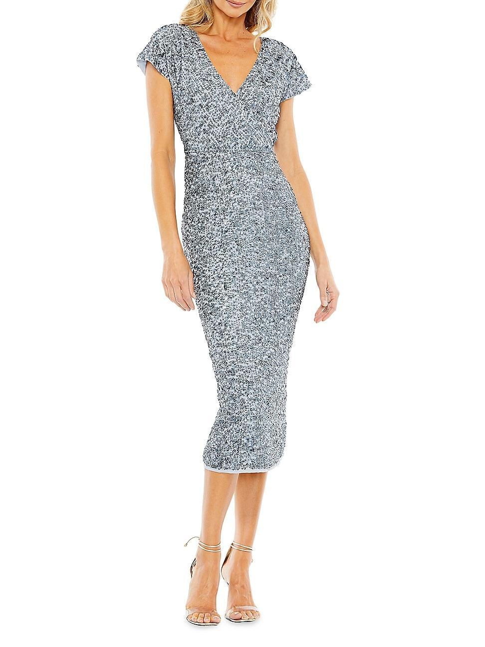 Womens Sequin Faux Wrap Cocktail Dress Product Image