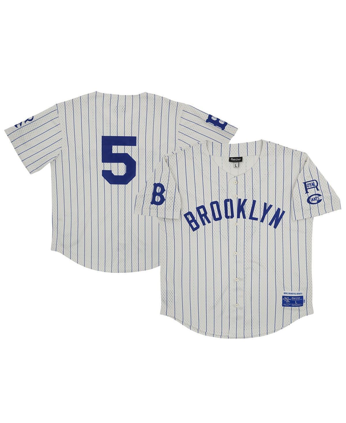 Mens Rings & Crwns #5 Cream Distressed Brooklyn Royal Giants Mesh Button-Down Replica Jersey - Cream Product Image