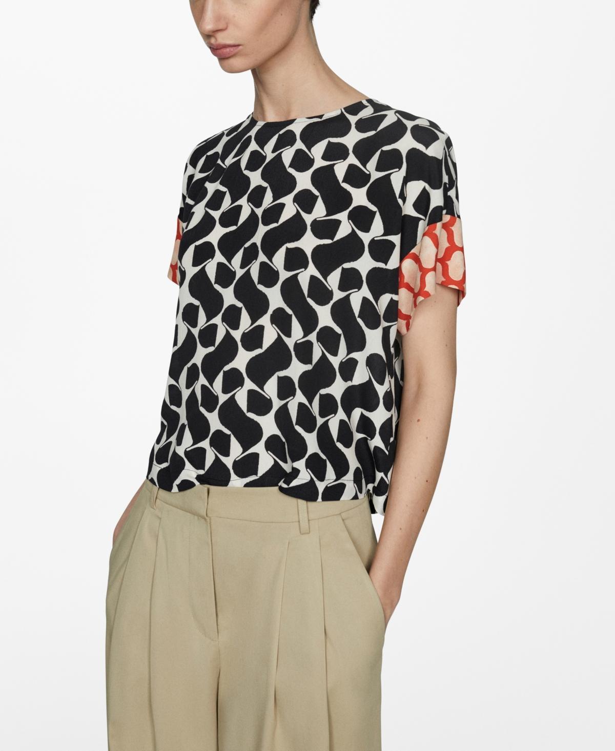 Mango Womens Contrasting Trims Detail Printed Blouse Product Image