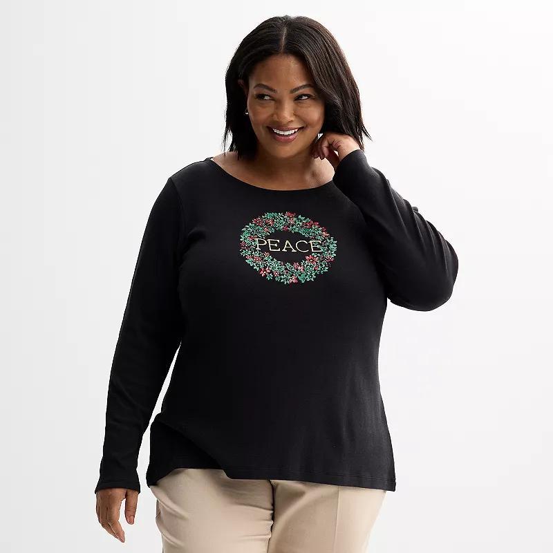 Plus Size Croft & Barrow Holiday Tee, Womens Product Image