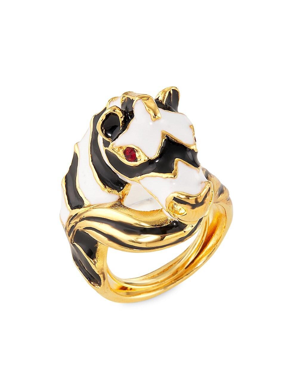 Womens 22K-Gold-Plated, Enamel & Crystal Zebra Head Ring Product Image