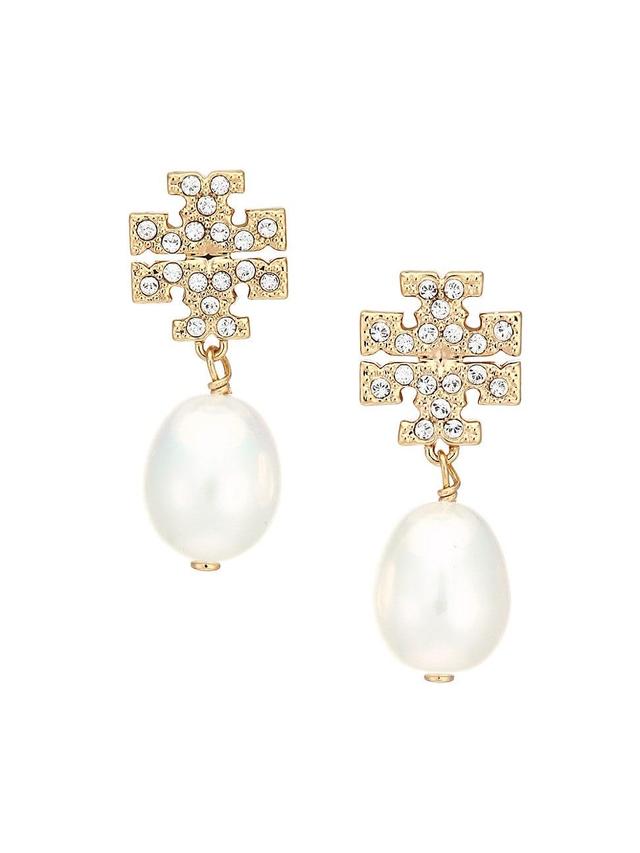 Womens Goldtone, Crystal & Faux-Pearl Logo Drop Earrings Product Image