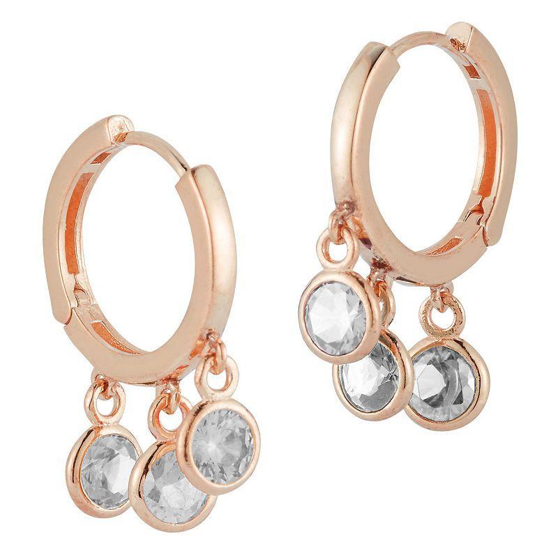 Sunkissed Sterling Cubic Zirconia Dangle Charm Huggie Hoop Earrings, Womens, Rose Gold Tone Product Image