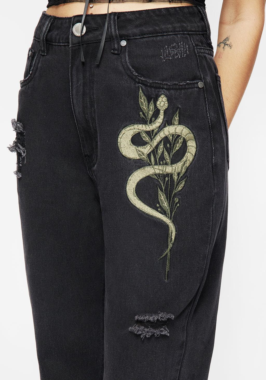 Nirah Embroidered Distressed Mom Jeans Product Image