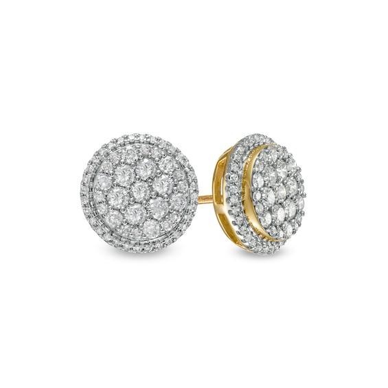 Men's 1 CT. T.w. Composite Diamond Frame Two Tier Stud Earrings in 10K Gold Product Image