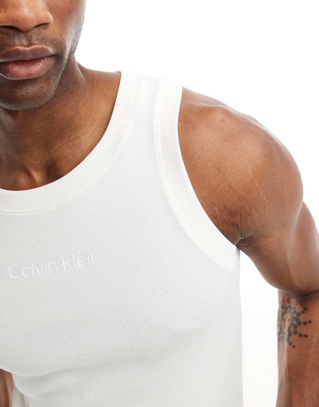 Calvin Klein Jeans ribbed tank top in white Product Image