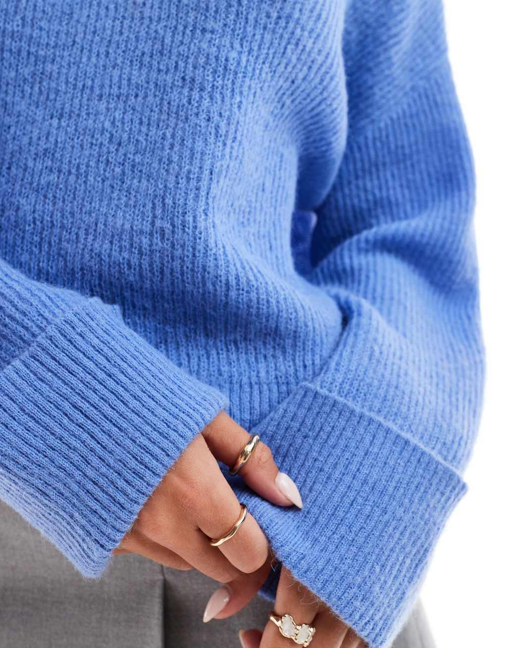 ASOS DESIGN Petite funnel neck sweater in blue Product Image