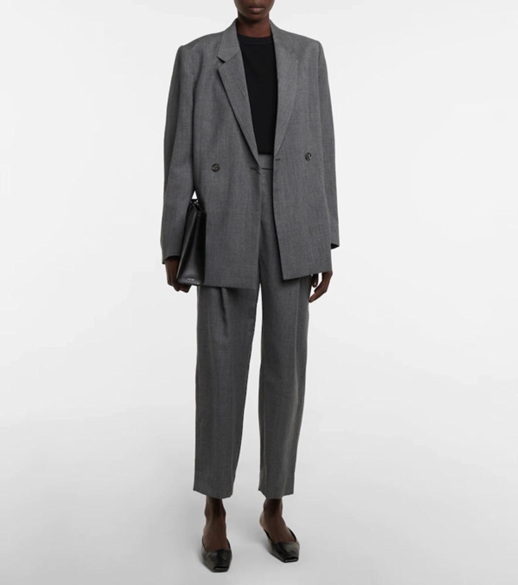 Double-breasted Vent Wool Blazer In Grey Melange Product Image