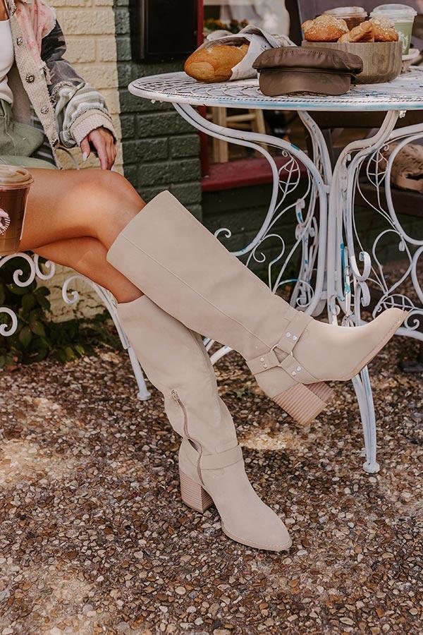 The Elliana Faux Nubuck Knee High Boot In Beige Product Image