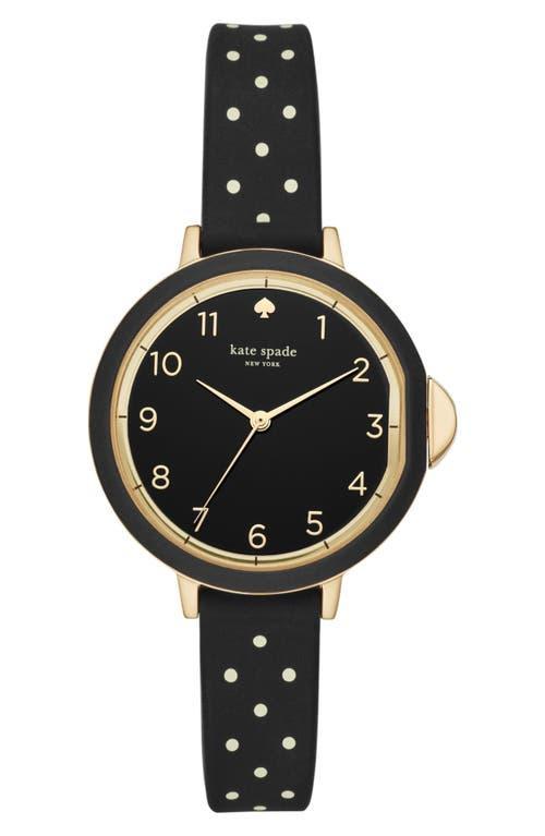 kate spade new york Womens Park Row Black & Ivory Striped Silicone Strap Watch 34mm KSW1313 - Black Product Image