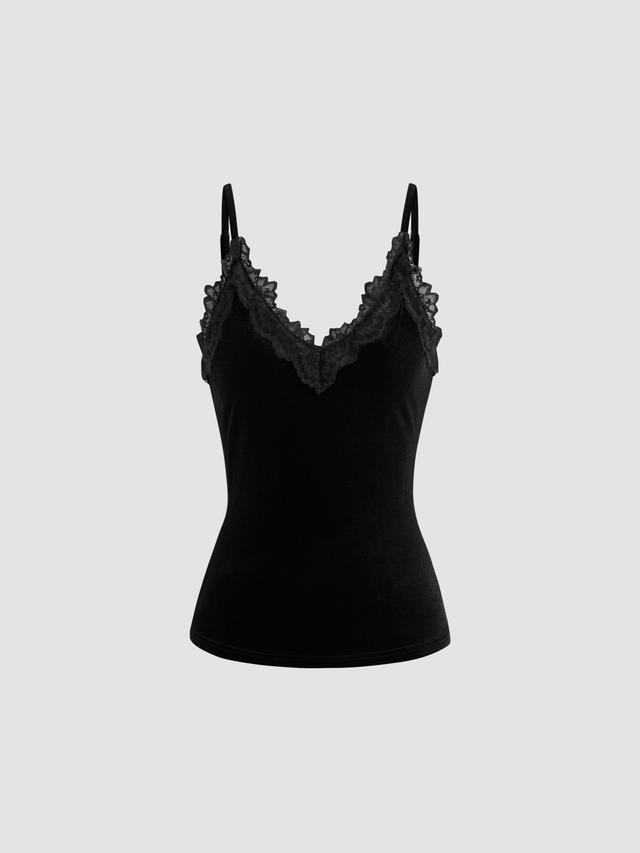 Velvet V-neck Lace Cami Top Product Image