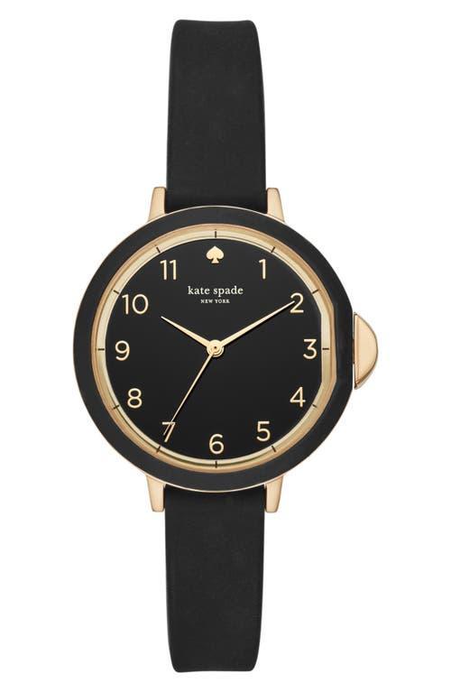 kate spade new york Womens Park Row Black & Ivory Striped Silicone Strap Watch 34mm KSW1313 - Black Product Image