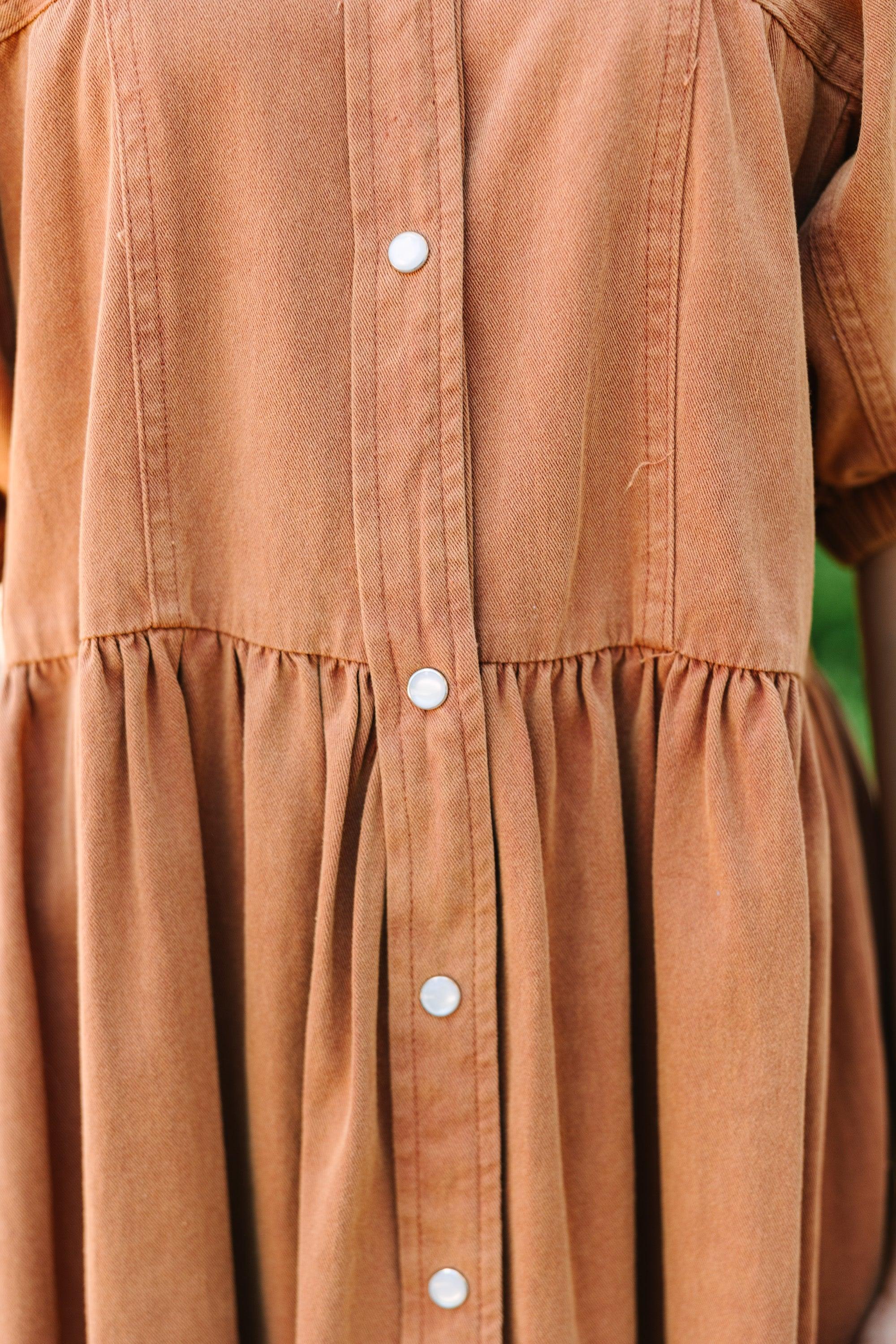 Well Known Cinnamon Brown Denim Babydoll Dress Female Product Image