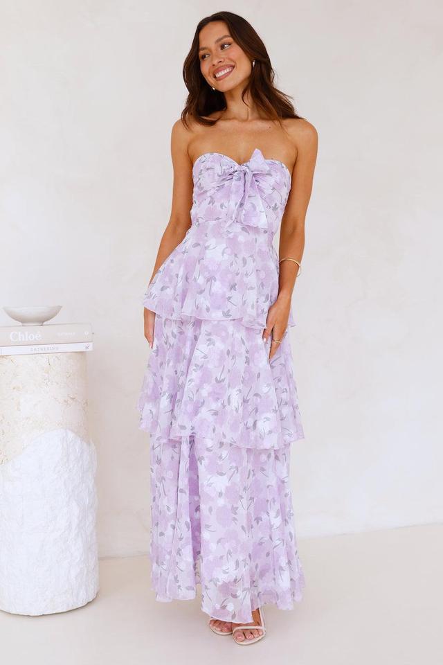 Spring Flower Strapless Maxi Dress Lilac Product Image