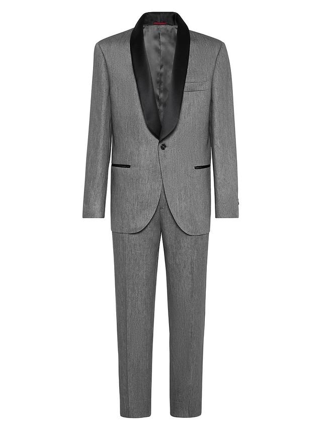 Mens Linen Satin Tuxedo With Shawl Lapel Jacket And Pleated Trousers Product Image