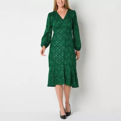 Liz Claiborne Womens Long Sleeve Midi Empire Waist Dress Product Image