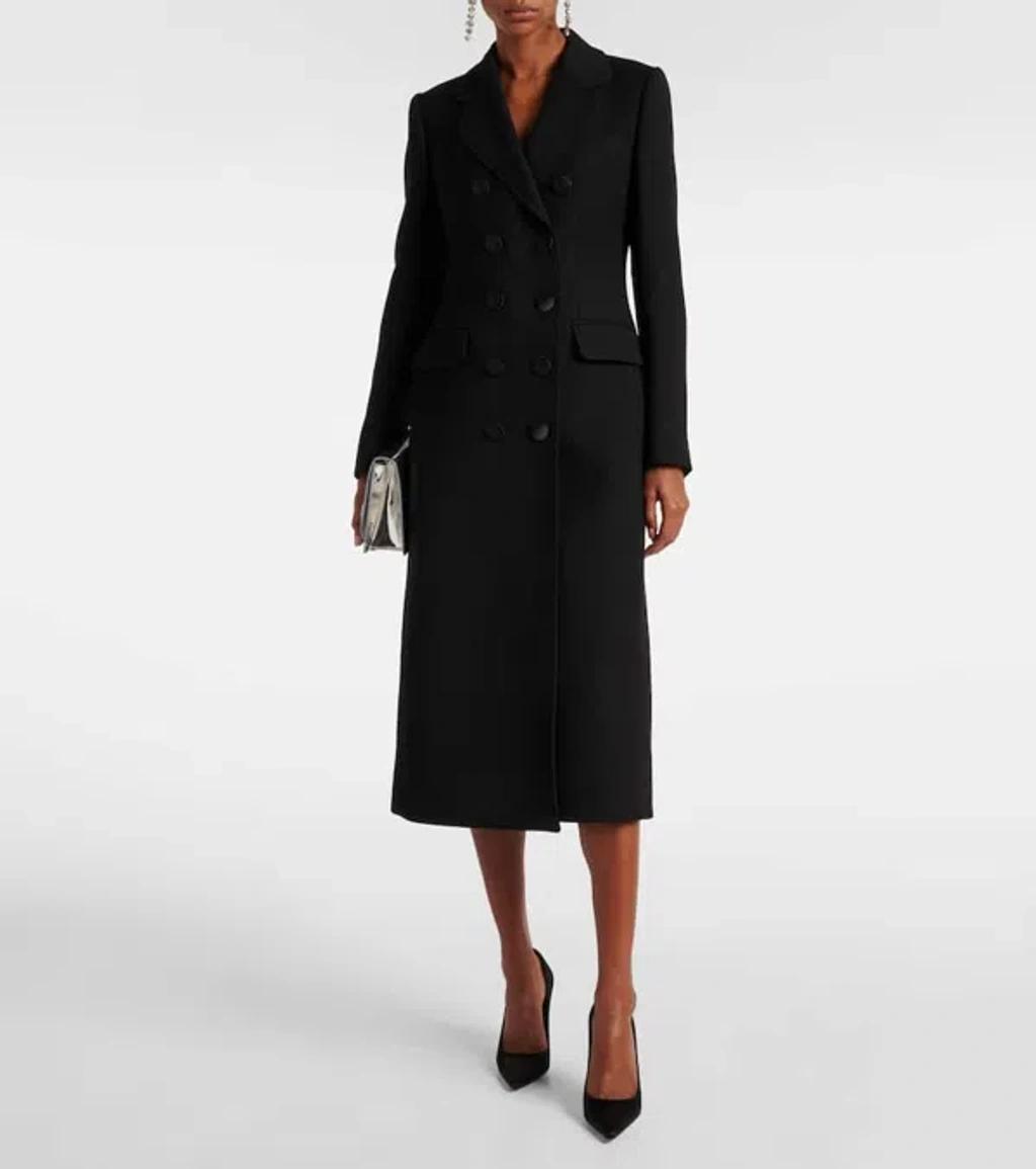 Double-breasted Virgin Wool Coat In Black Product Image