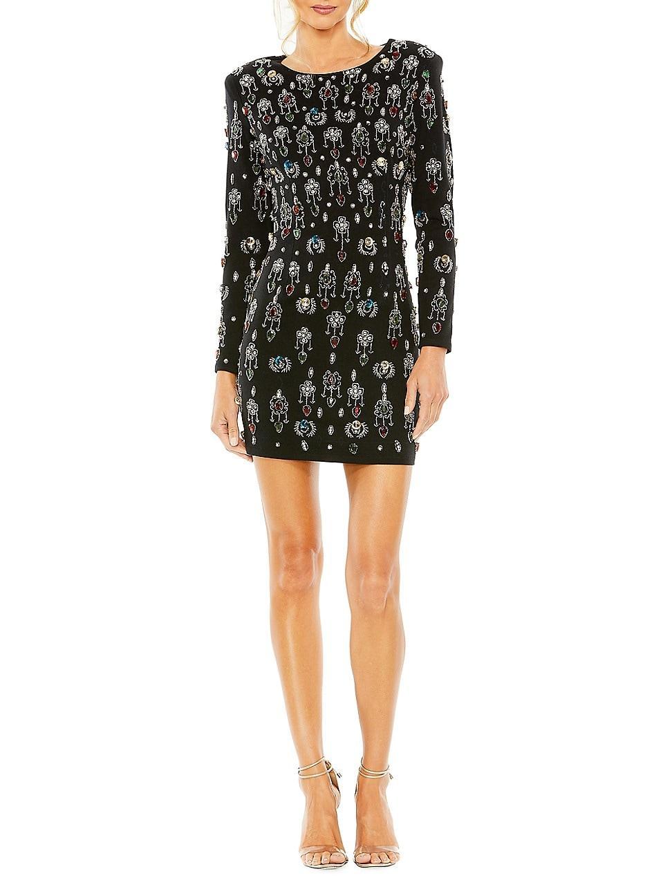 Mac Duggal Long Sleeve Crew Embellished Velvet Mini Dress Product Image