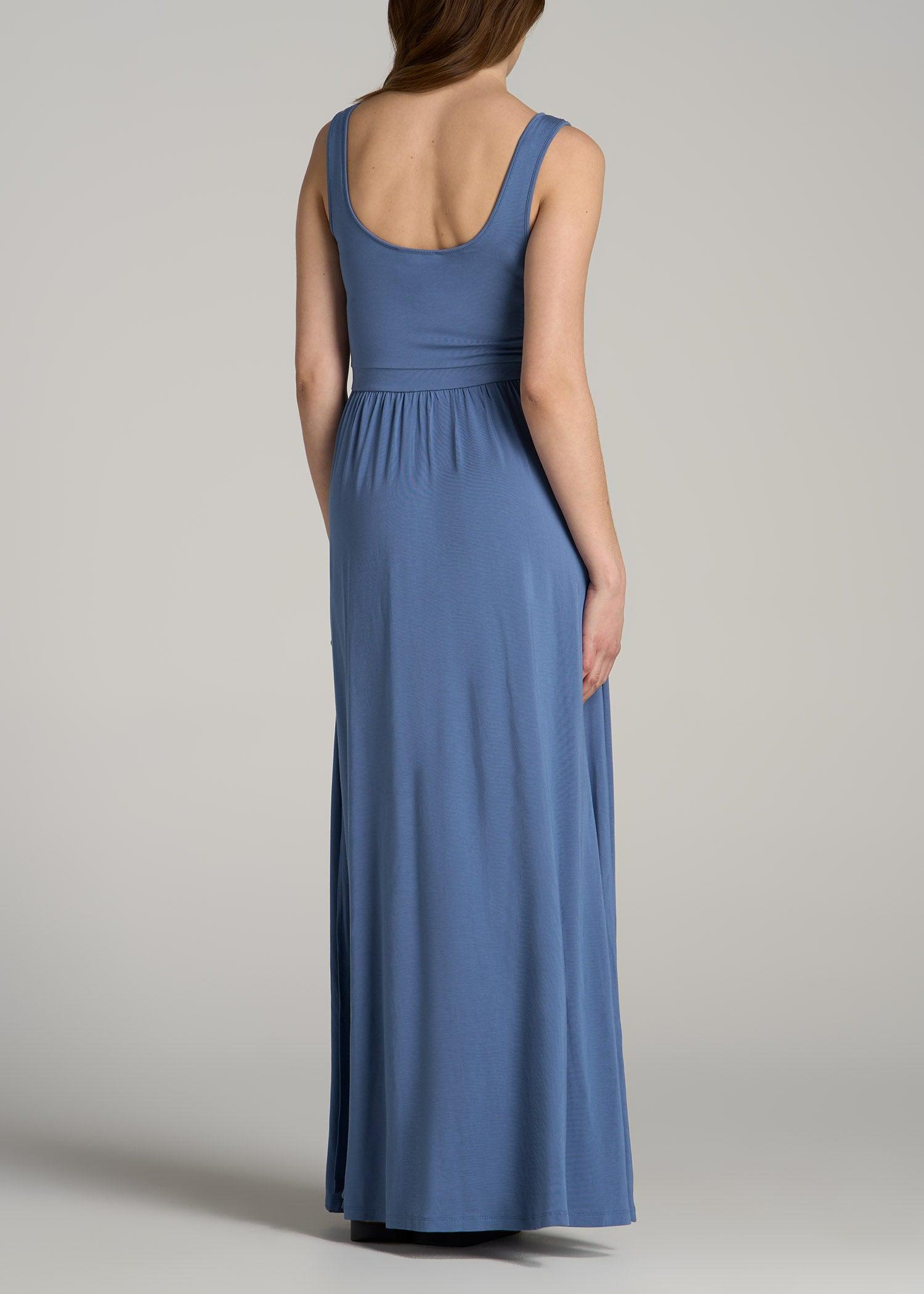 Jersey Tank Maxi Dress with Pockets for Tall Women in Steel Blue Female Product Image