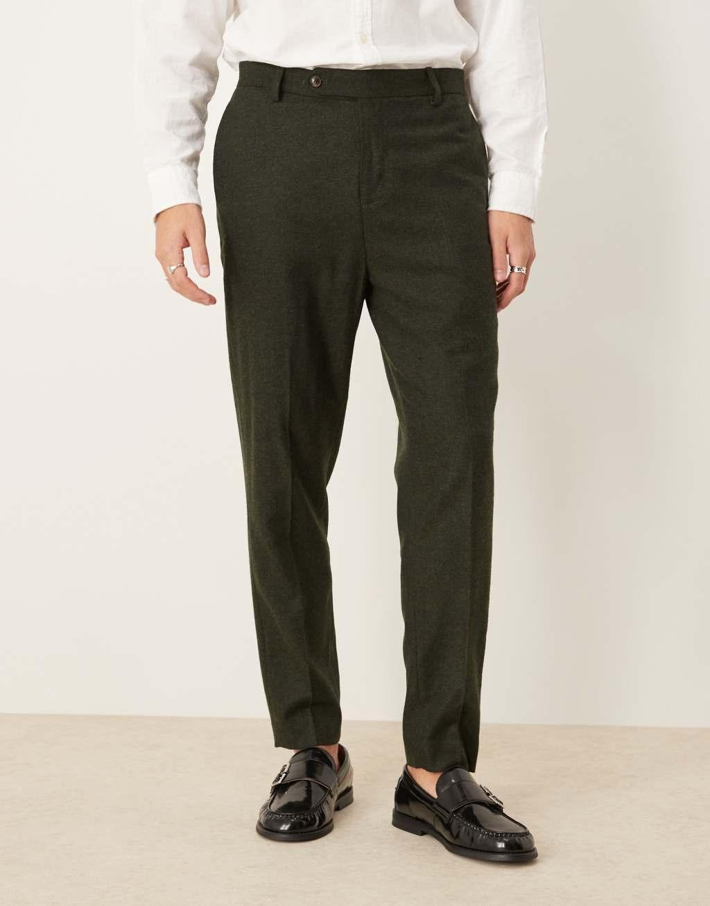 ASOS DESIGN smart tapered fit wool mix pants in dark green Product Image