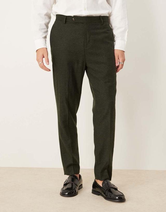 ASOS DESIGN smart tapered fit wool mix pants in dark green Product Image