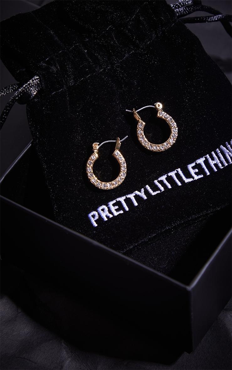 Real Gold Plated Diamante Mini Hoop Earrings Product Image