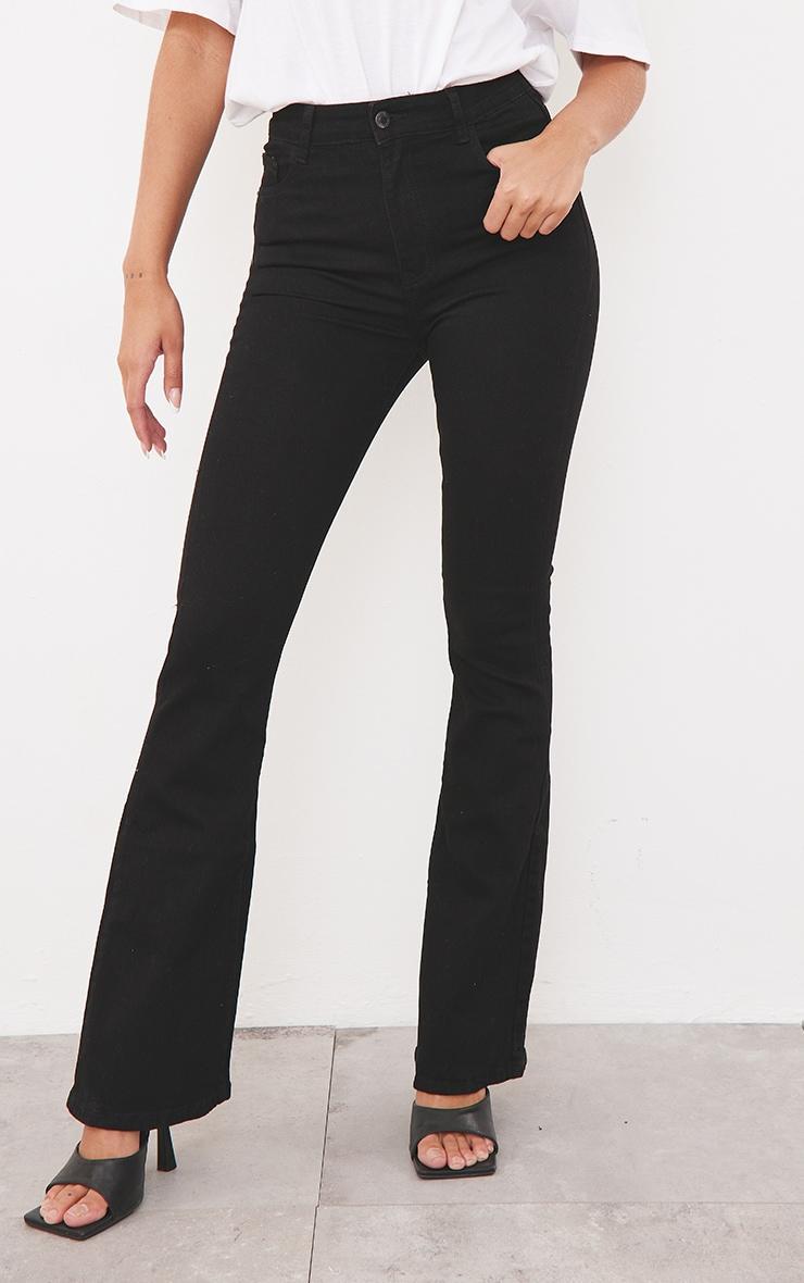 Black 5 Pocket Stretch Flared Jeans Product Image