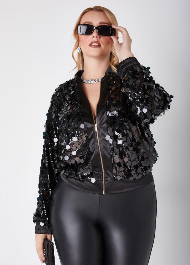 Plus Size Sequined Mesh Bomber Jacket Ashley Stewart Product Image