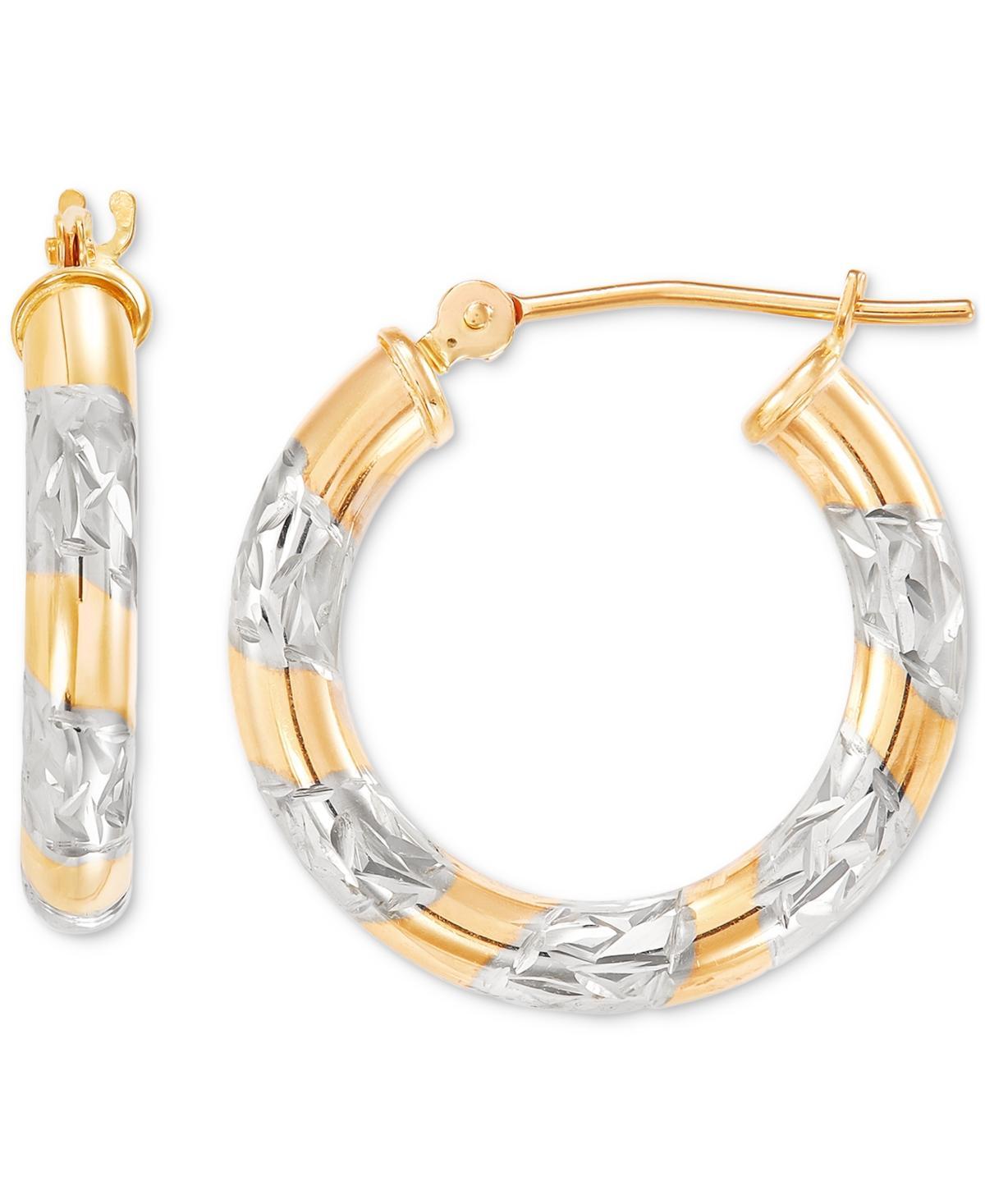 Textured Two-Tone Tube Small Hoop Earrings in 14k Gold, (3/4) Product Image