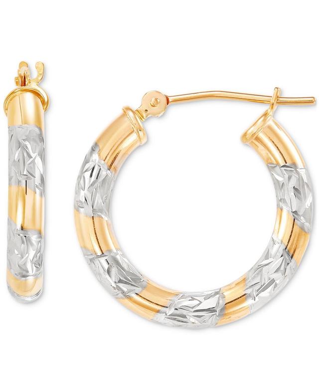 Textured Two-Tone Tube Small Hoop Earrings in 14k Gold, (3/4) Product Image