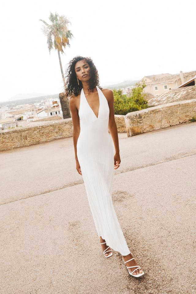 Caity Ribbed Halter Maxi Dress - White Product Image