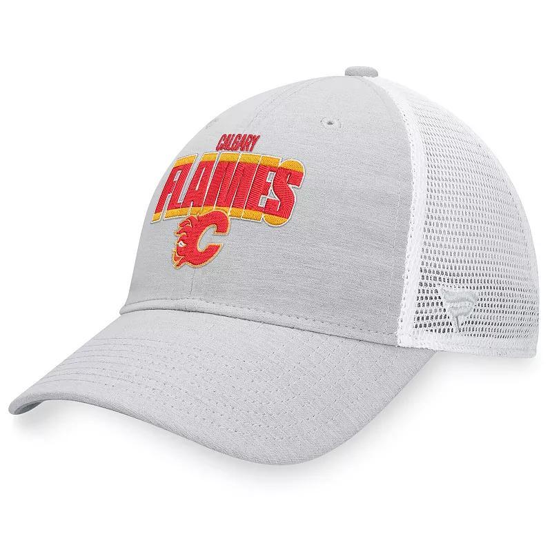 Men's Fanatics Branded Heather Gray/White Calgary Flames Team Trucker Snapback Hat Product Image