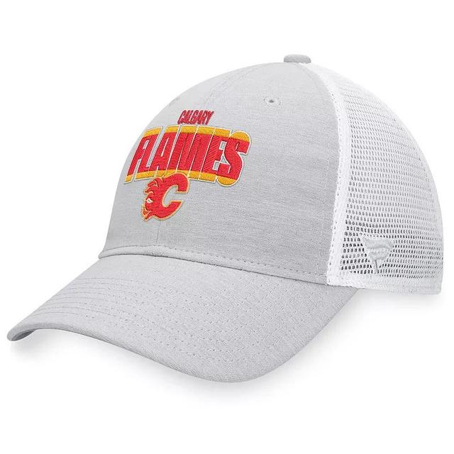 Mens Fanatics Branded Heather Gray/White Calgary Flames Team Trucker Snapback Hat Product Image