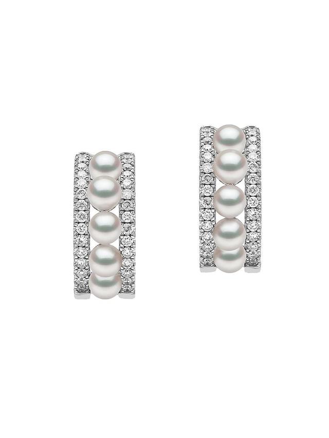 Womens Eclipse 18K White Gold, Akoya Pearl & 0.38 TCW Diamond Hoop Earrings Product Image