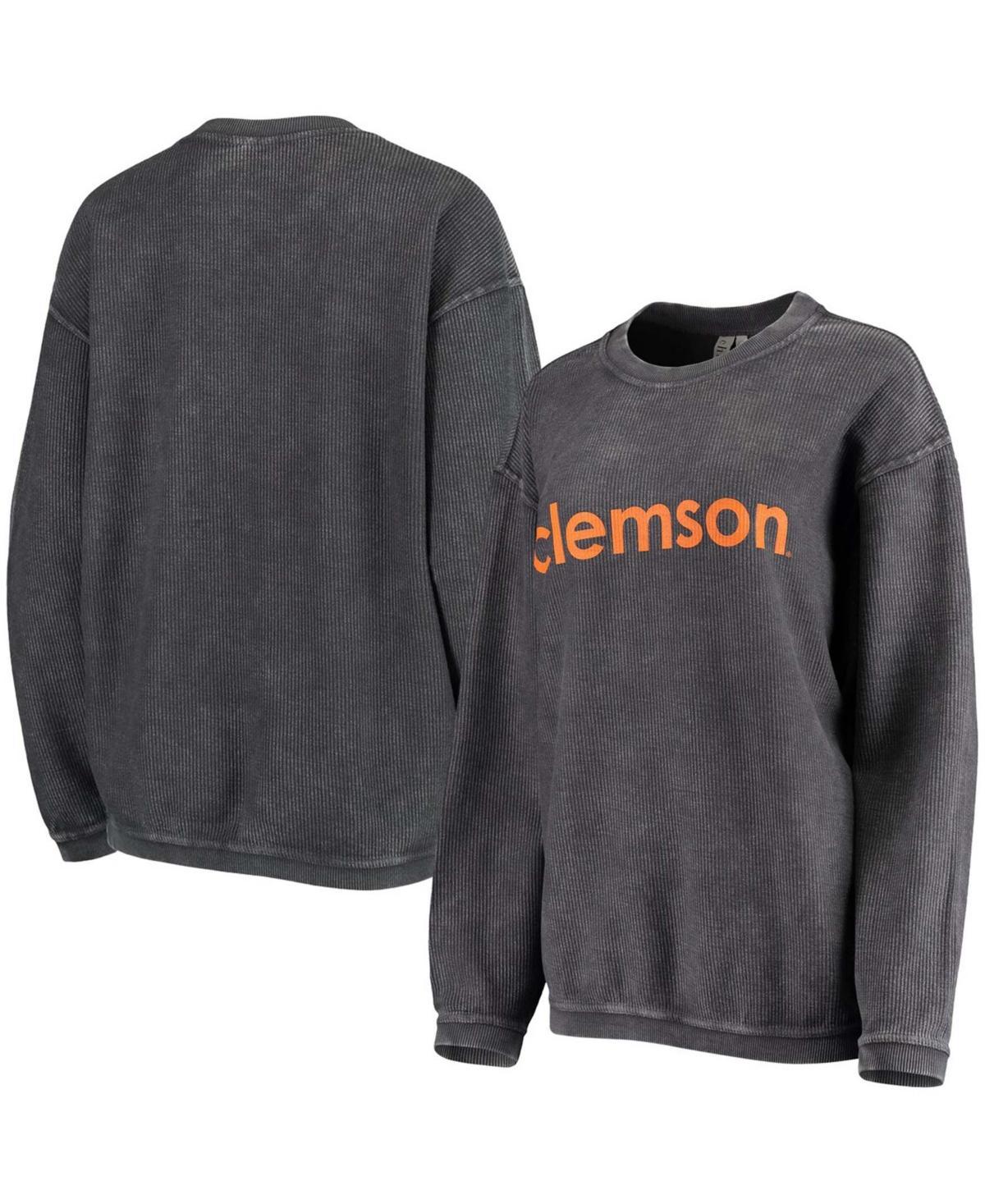 Womens chicka-d Charcoal Clemson Tigers Corded Pullover Sweatshirt Product Image