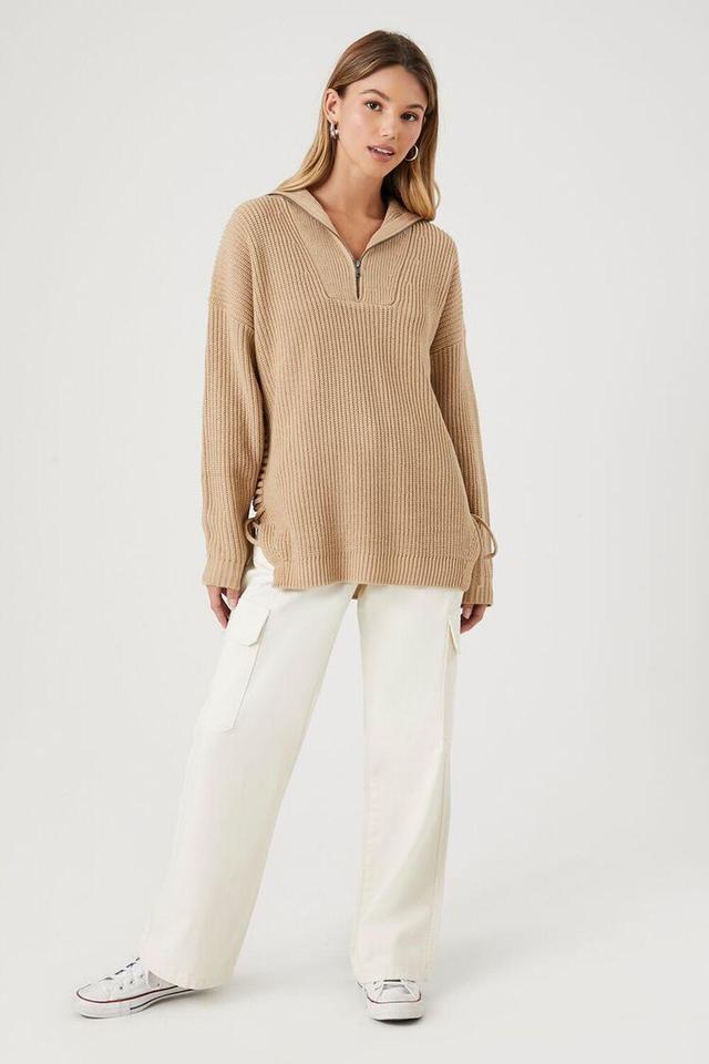 Half-Zip Lace-Up Sweater | Forever 21 Product Image