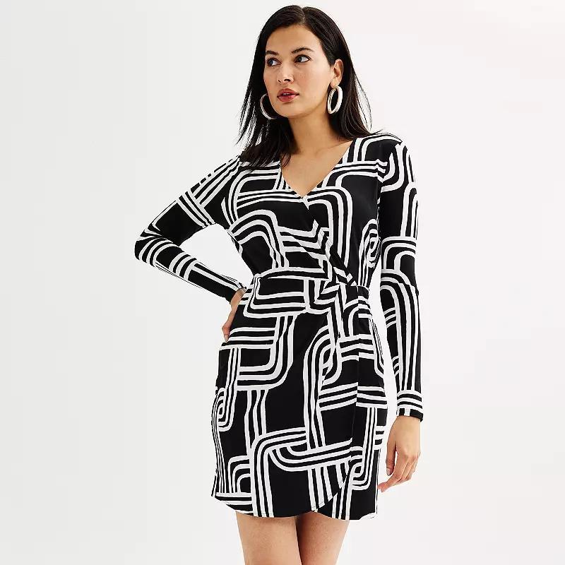 Petite Nine West Long Sleeve Wrap Dress, Womens Product Image