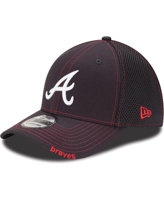 Mens New Era Atlanta Braves Navy Blue Neo 39THIRTY Stretch Fit Hat Product Image