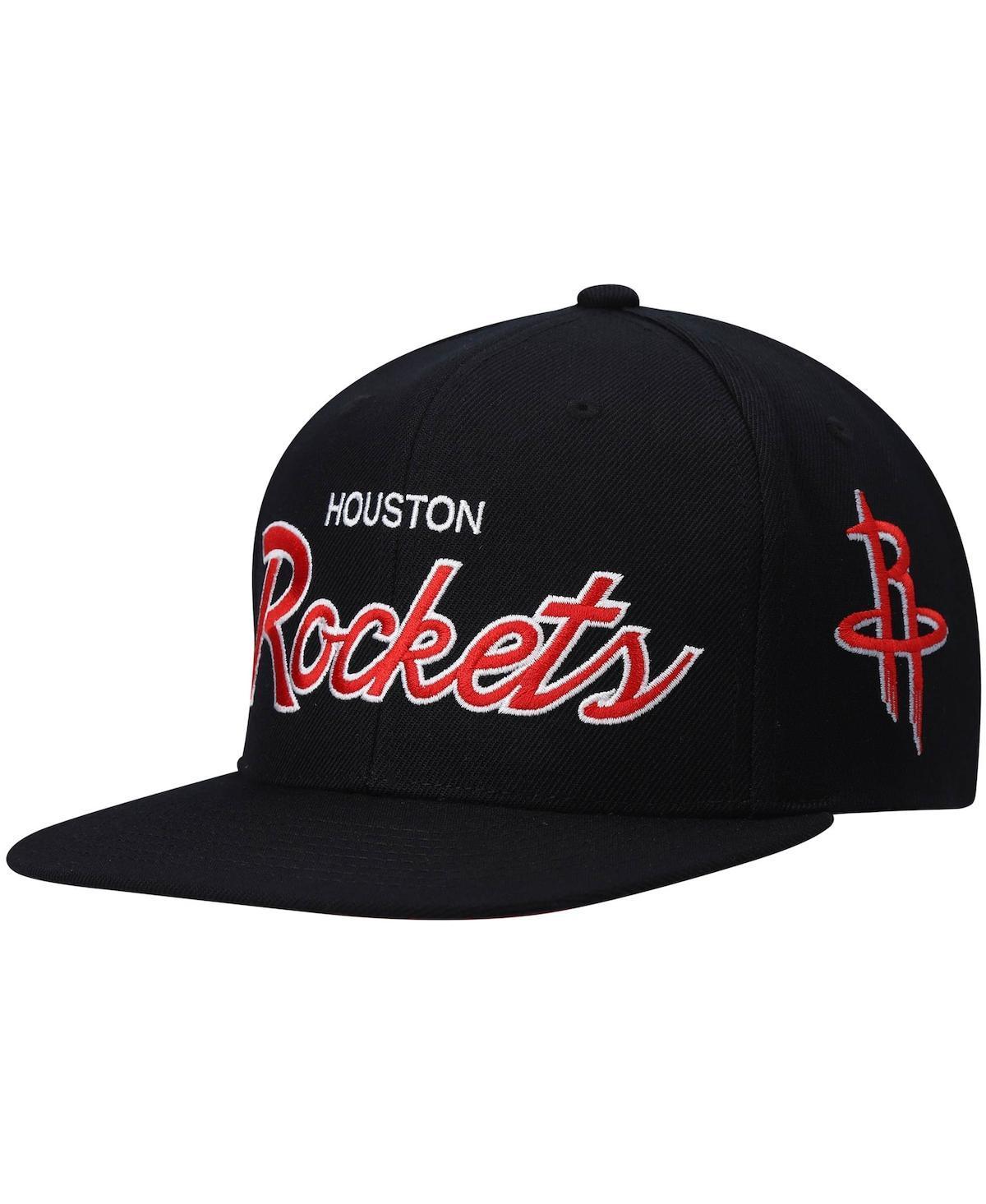 Mens Mitchell & Ness Black Houston Rockets Hardwood Classics Script 2.0 Snapback Hat Product Image