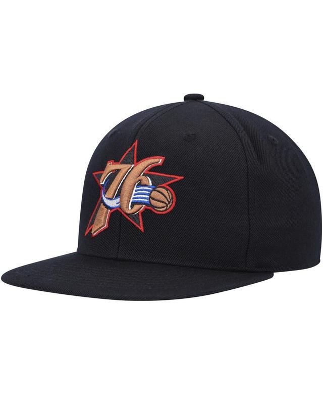 Mens Mitchell & Ness Black Philadelphia 76ers Hardwood Classics Mvp Team Ground 2.0 Fitted Hat Product Image