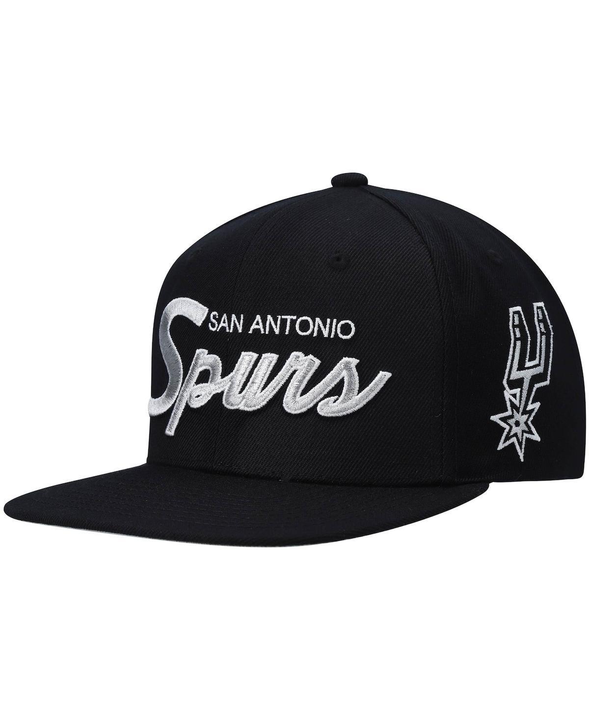 Mens Mitchell & Ness Black San Antonio Spurs Hardwood Classics Script 2.0 Snapback Hat Product Image